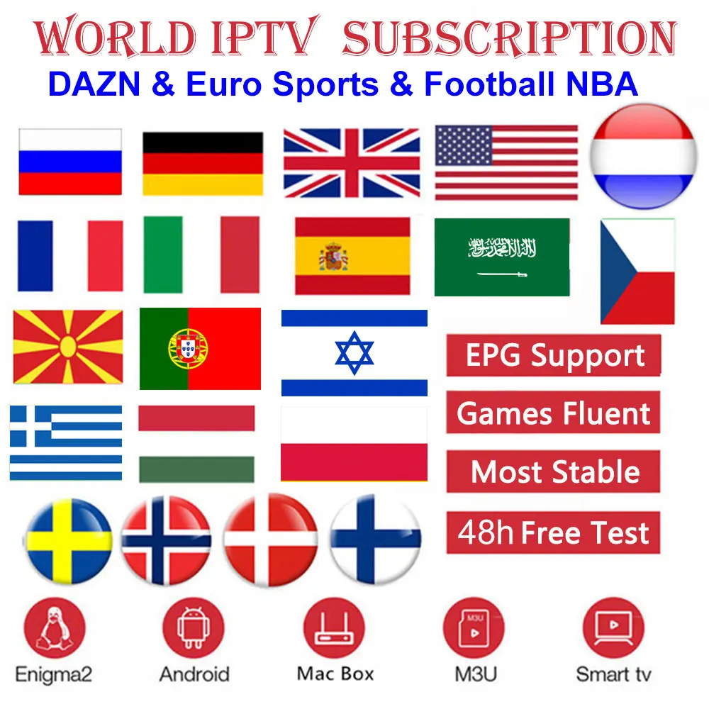 Мировое IPTV Испания M3U подписка 1 год Италия Португалия Франция Великобритания Movistar DAZN HBO для IP tv Smarters SSIP tv Android tv коробки