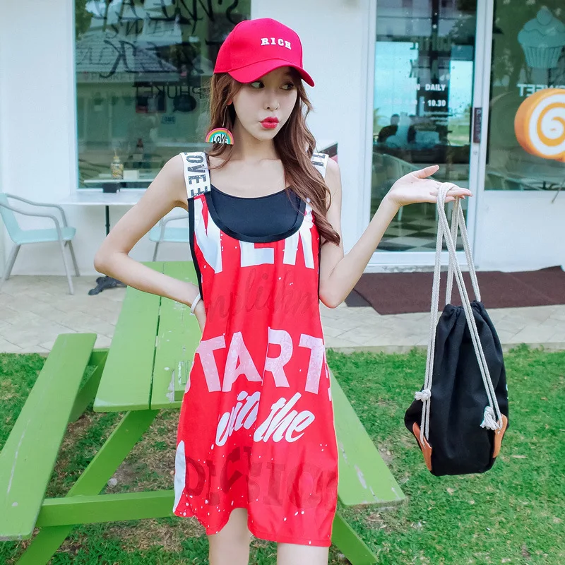 

Swimming Suit Student Conservative Cool Trend Fitness Sports Casual Split Type Boxer Three-piece Set Swimwear Large Size
