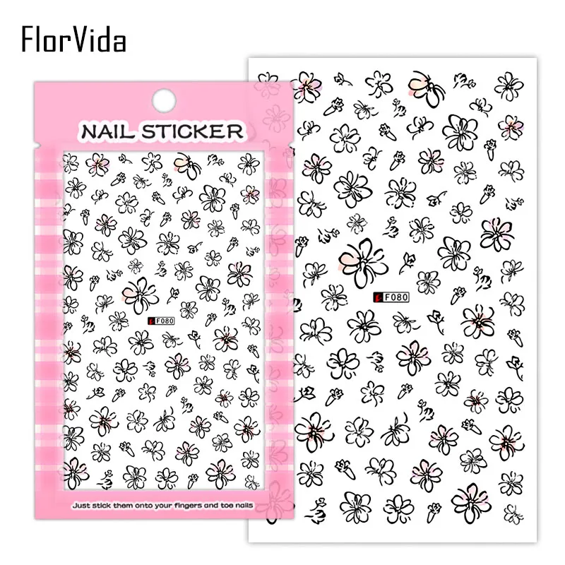 FlorVida 1 лист розовый Фламинго наклейки для ногтей милый кот наклейки для ногтей красочный цветочный дизайн Маргаритка на ногти наклейки - Цвет: F080