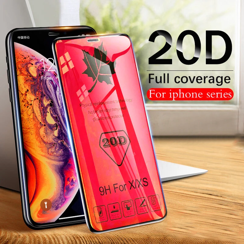 

20D Curved Edge Full Cover Protective Glass On The For iPhone 7 8 6 6S Plus Tempered Screen Protector iPhone X XR XS Max Glass