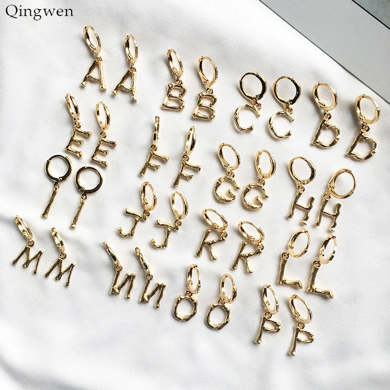 Qingwen Fashion Jewelry 26 Letters Small Gold Color Earrings Jewelry ...