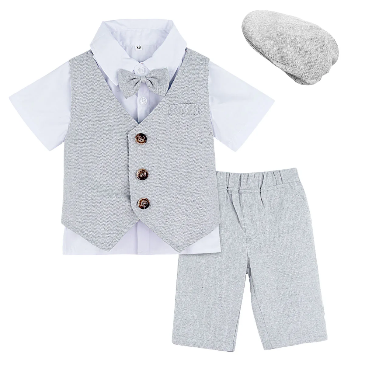 5Pcs Gentleman Tuxedos Outfits Jacket & Shirt & Vest & Pants & Hat A&J DESIGN Baby Boys Suit 