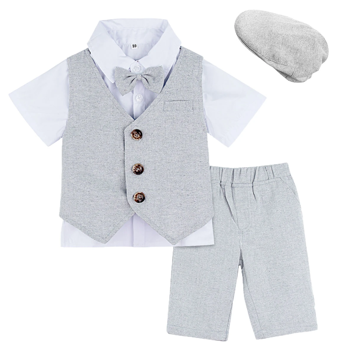 Ensemble De Costume De Bapteme Pour Bebe Garcon 3 Pieces Cadeau De Fete D Anniversaire Pour Nouveau Ne Smoking Infantile Avec Chapeau Vetements Avec Nœud Papillon Tenue De Gentleman En Bas Age