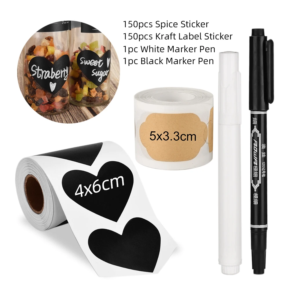 

300pcs/set Kraft Sticker Waterproof Kitchen Spice Sticker Labels Stickers Organizer Storage Bottles Stickers Mark Blackboard Tag