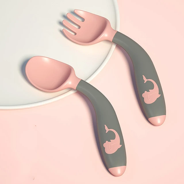 Silicone Spoon for Baby Utensils Set Auxiliary Food Toddler Learn To Eat Training Bendable Soft Fork Infant Children Tableware Black Pink