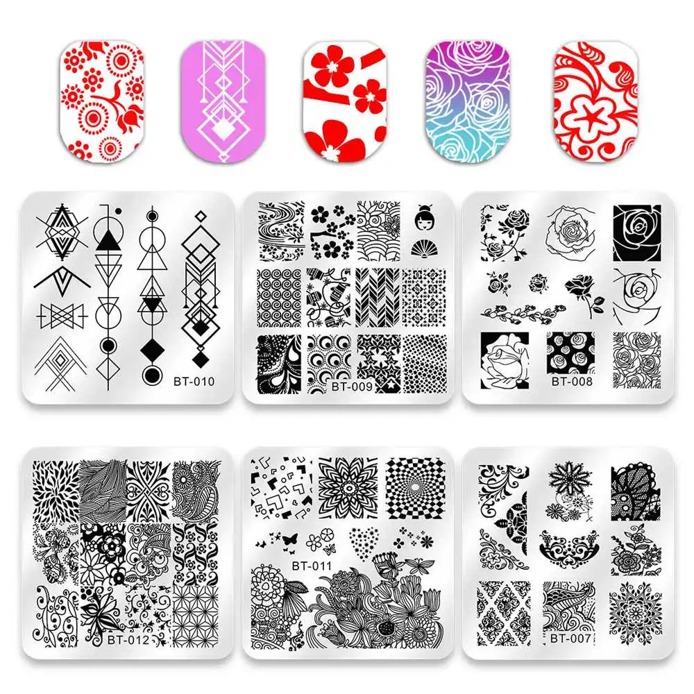 Biutee 6 шт. пластины для штамповки ногтей лак для ногтей штамп подарок скребок Инструменты печать VU Гель Дизайн ногтей маникюрный шаблон набор