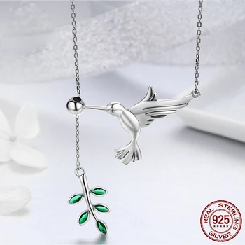 

Authentic Hummingbirds Greeting Tree Leaves Pendant Necklaces Sterling Jewelry