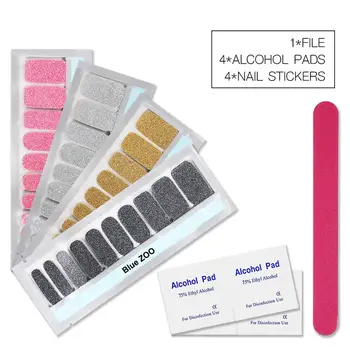 

4Sheets Glitter Solid Color Nail Stickers with Alcohol Pad File Polish Strips