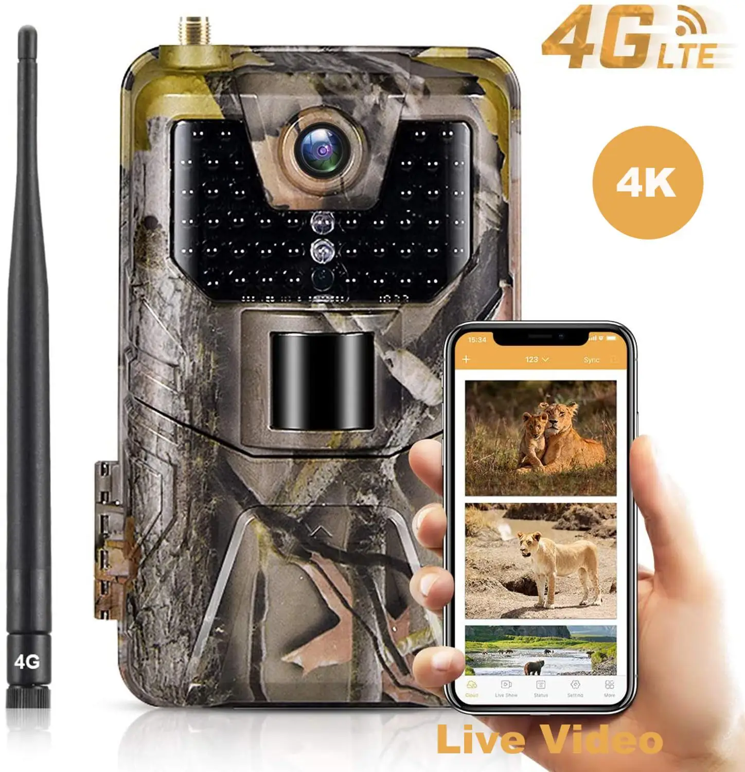 Hunting Trail Camera 4K/2K Live Video APP Trail Camera 4G Cellular 30MP Live Stream Night Vision HC900PRO