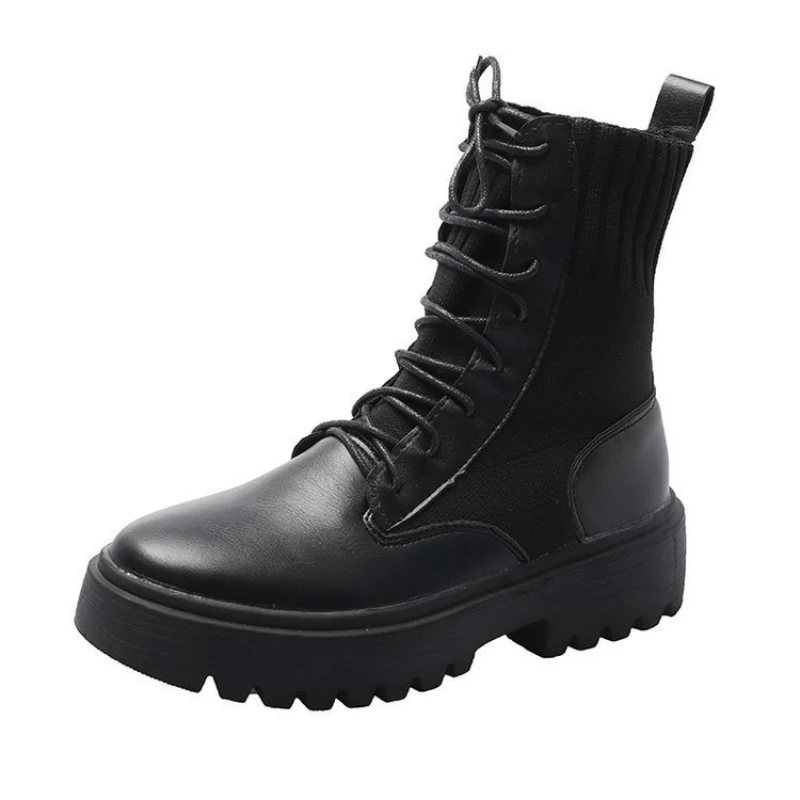 

freeshipping2019 Winter Flying Wool Elastic Short Boots Workwear Thick Bottom Martin Boots Round Toe Booties Women