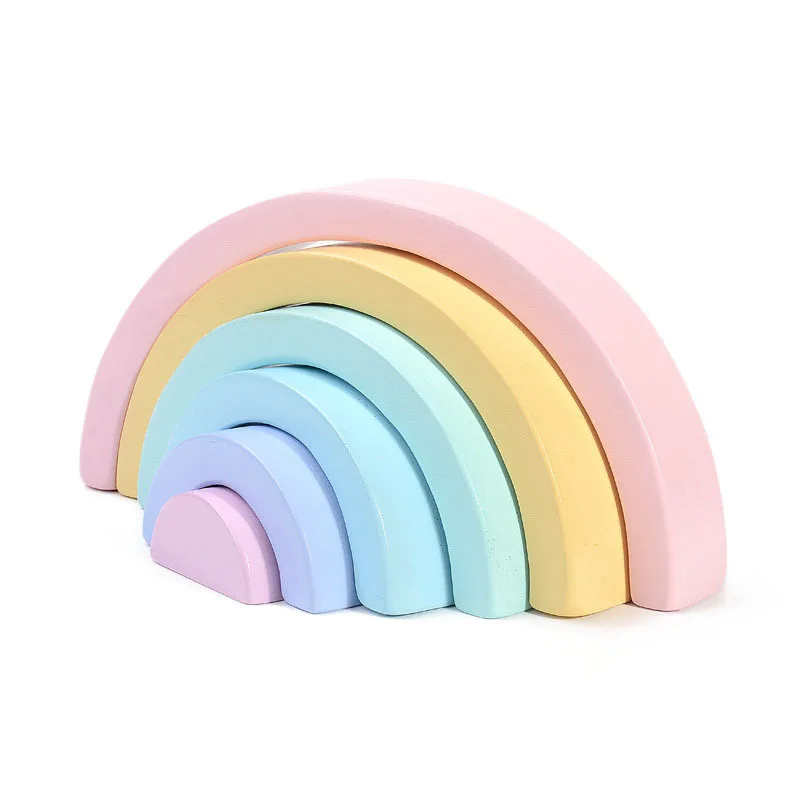 

6-Piece Macarons Rainbow Building Blocks 0.62 Wooden Arch Bridge Semicircle Children Wooden Educational Early Childhood Jenga To