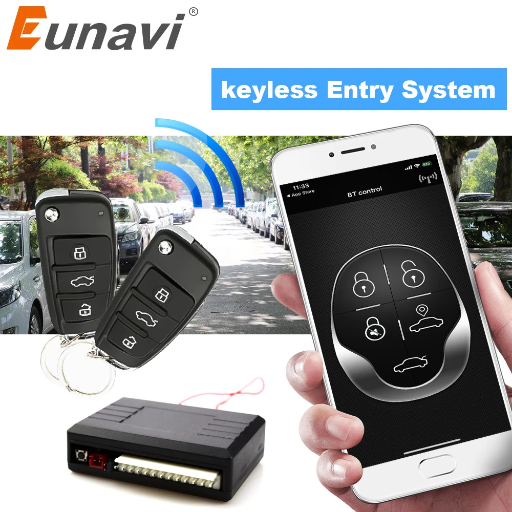 Eunavi Universal Car Central Control Bluetooth Remote kit Keyless Entry System LED Keychain Central Door Lock Locking Vehicle