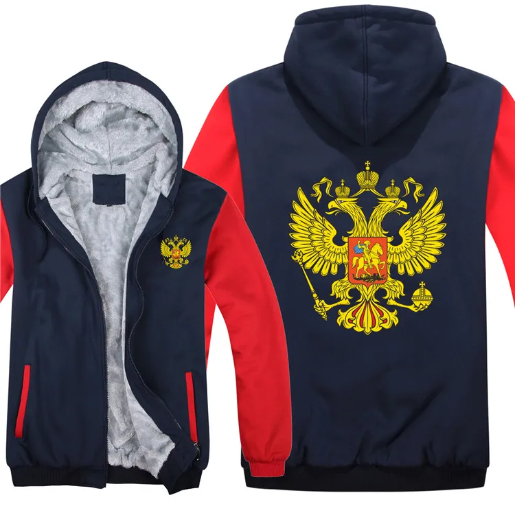 Россия толстовки флис молния утолщаются мужская одежда пуловер Прохладный Русский Флаг Толстовка для мужчин