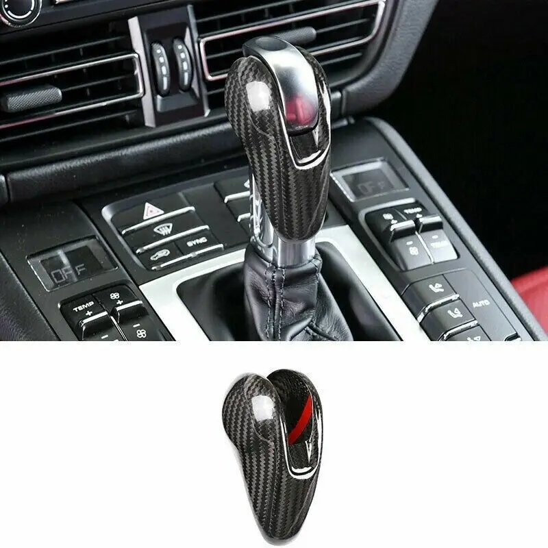 Glossy Carbon Fiber Console Gear Shift Knob Cover Trim For Porsche Macan Cayman Panamera 911 718