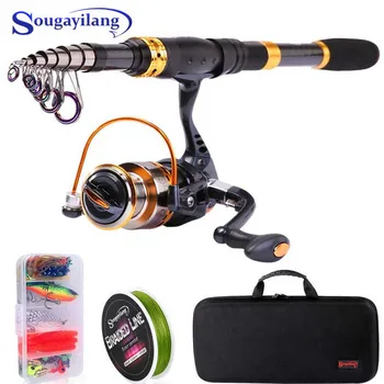 

Sougayilang Telescopic Fishing Rod Reel Combos Fishing Pole Spinning Reels Fishing Carrier Bag Lure line Sets For Travel Fishing