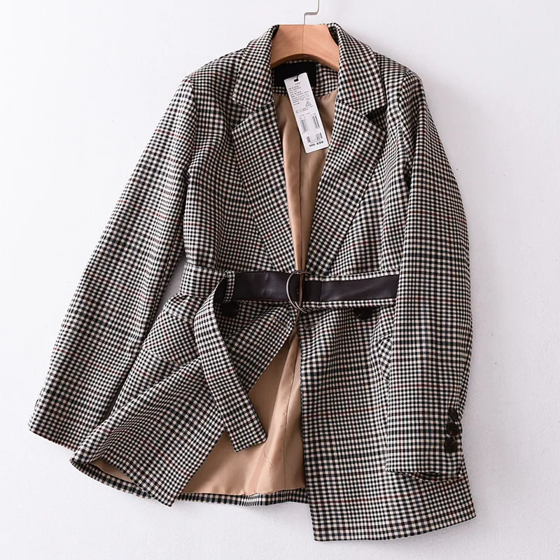 

JD86 Fashion Casual Early Autumn Commuting Versatile Comfortable Fold-down Collar Pattern Lace-up Waist Hugging Leisure Suit