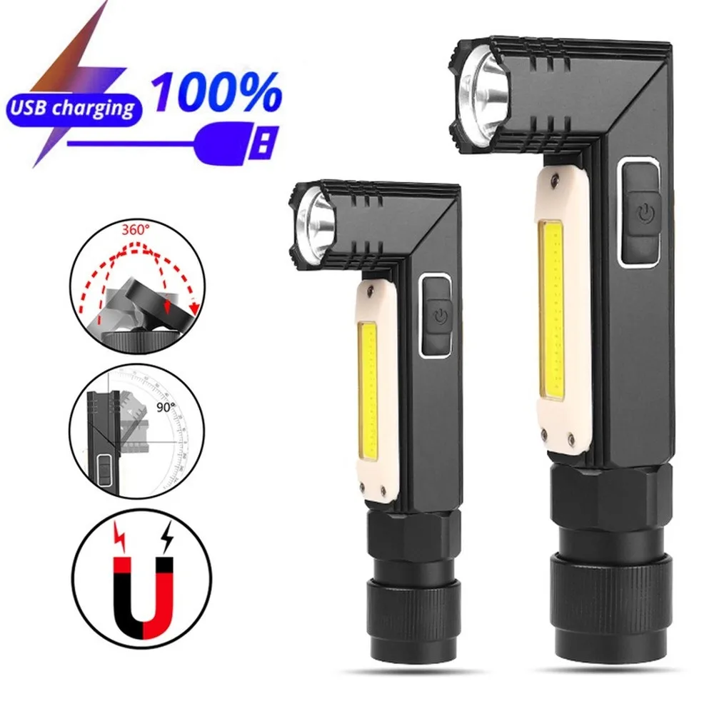 

Led Flashlight Handfree Dual Fuel 90 Degree Twist Rotary Clip Waterproof Magnet Mini Lighting LED Torch Outdoor Camping Lamp