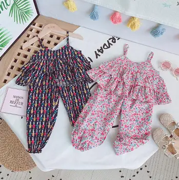 

Baby Summer Clothing Flower Toddler Baby Girls Clothes Sets Sleeveless Flowers Vest Crop Tops Wide Long Pants Outfits 18M-6Y