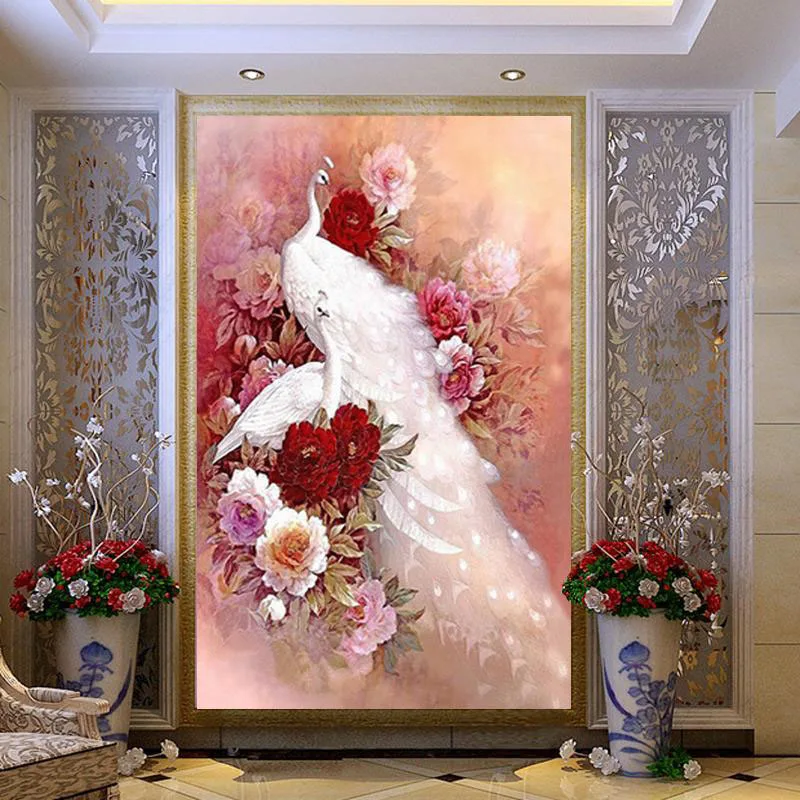 

30*40cm Fashion Drawing Crafts Two Peacocks Flower Rhinestones Embroidery Mosaic Pasted Diamond Painting Cross Stitch JS23