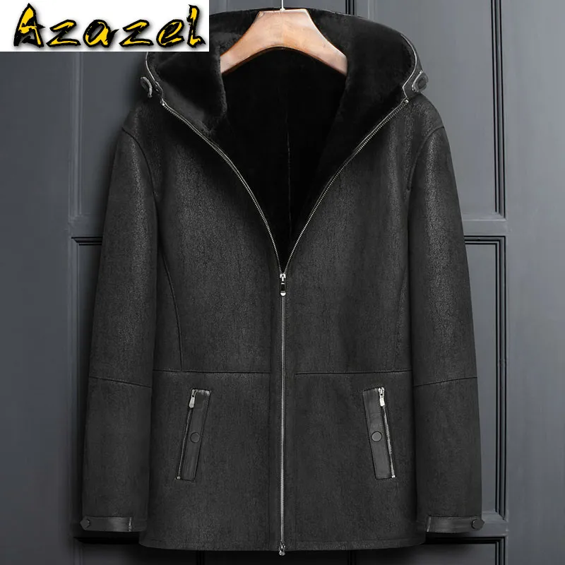 

Azazel Winter Coat Men Clothing 2020 New Thick Real Fur Jacket Hooded Natual Sheep Shearling Leather Jackets Male Ropa LXR348