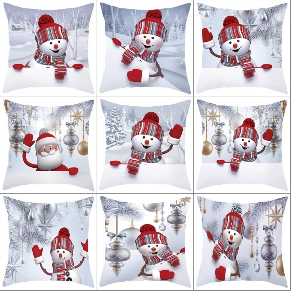  Christmas snowman pillowcase peach skin 3D 45X45cm snowman mulberry silk pillowcase azur lane dakimakura billie elish 30S19 (2)