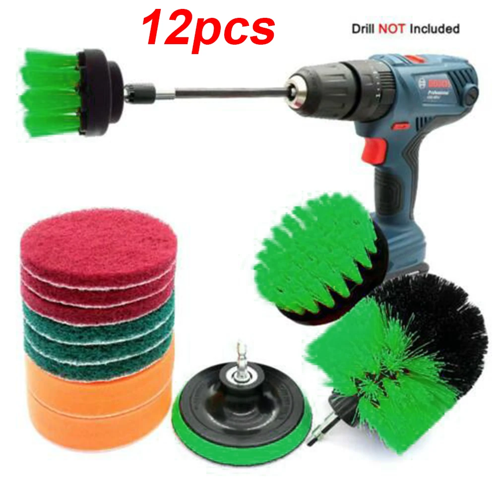 

12pcs Electric Drill Brush Scrub Pads Power Scrubber Cleaning Kit Cleaner cars, bathrooms, kitchens, sofas, wood, tiles