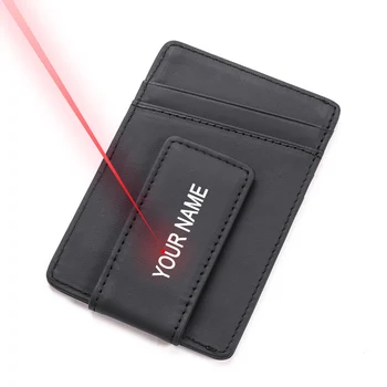 

Free Engraving Name Magnetic Money Clip Front Pocket Wallet Slim Genuine Leather Blocking Strong Magnet thin Wallets and Purse