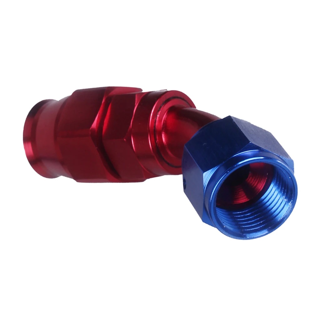 AN 8 45 Degree Swivel Oil Fuel Hose End Fitting Adapter Aluminum red/blue anodized
