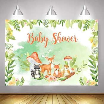

Woodland Baby Shower Backdrop for Photography Jungle Animals Safari Background Newborn Birthday Party Decoration Backdrops