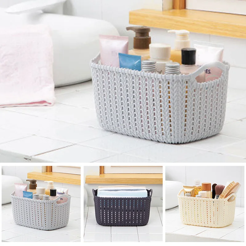 Plastic Rattan Storage Wicker Basket Paper Basket Home Office Waterproof Moisture-proof TB Sale