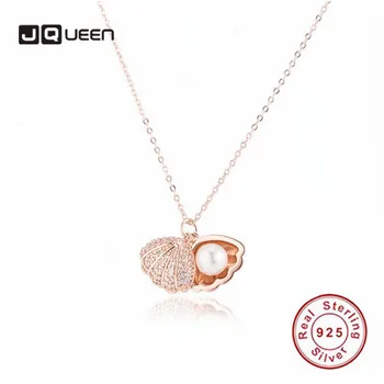 

925 Sterling Silver Pendant Necklace Ocean Shell Natural Pearl Cross Chain Necklace Fashion Cubic Zirconia Temperament Necklace