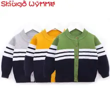 Зимний хлопковый свитер с длинными рукавами для мальчиков, теплый свитер в полоску с круглым вырезом, Повседневный пуловер для маленьких детей