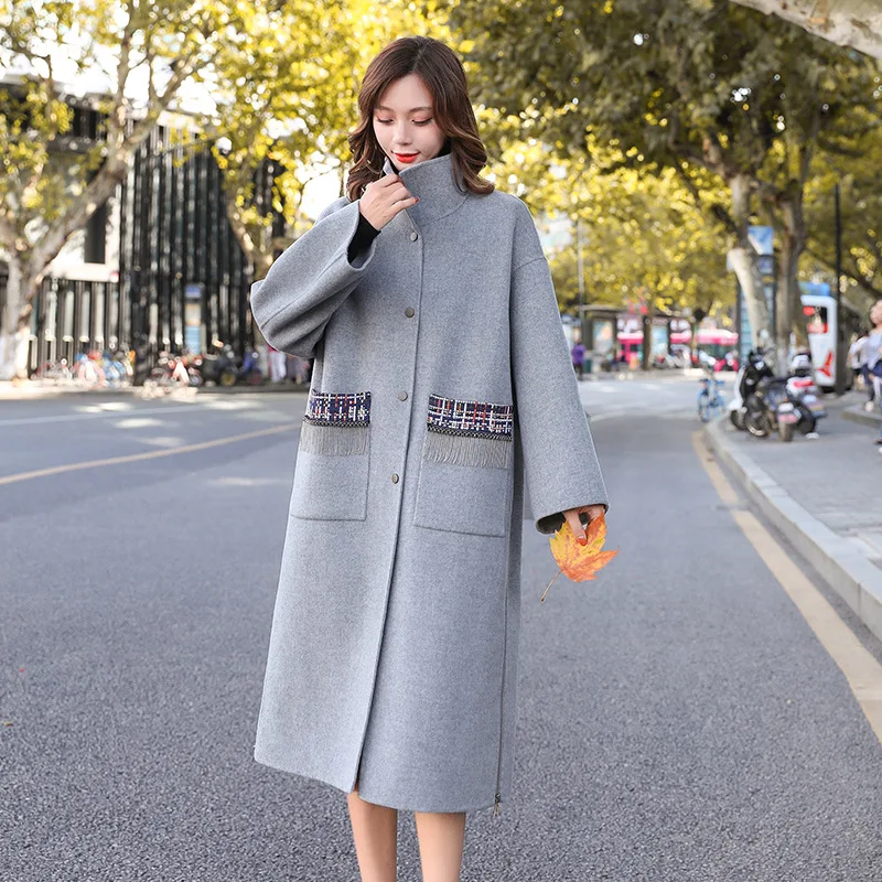 

Winter Black And White with Pattern Woolen Coat Women's Mid-length Korean-style Coat 2019 Popular Loose-Fit Slimming Versatile F