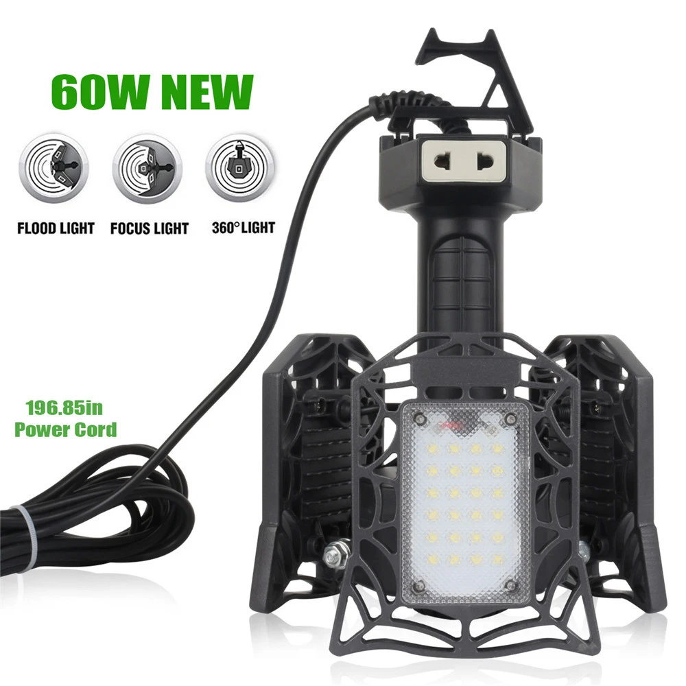 

LED Spot Light 60W Waterproof Adjustable Spot Lights Daylight 6500K with EU US Plug Switch for Yard Garage Garden Lawn