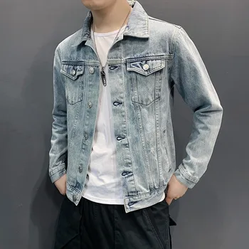 

Men High Street Hole Ripped Denim Coat 2020 New Spring Casual Single Breasted Bomber College Cowboy Jacket Male Plus Size 5XL