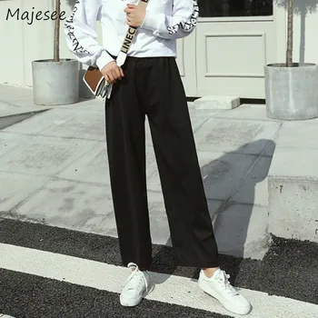 

Trousers Women Black Solid Casual Slim Ankle-length Plus Size High Waist Pants Womens Sweatpants Wide Leg Harajuku All Match