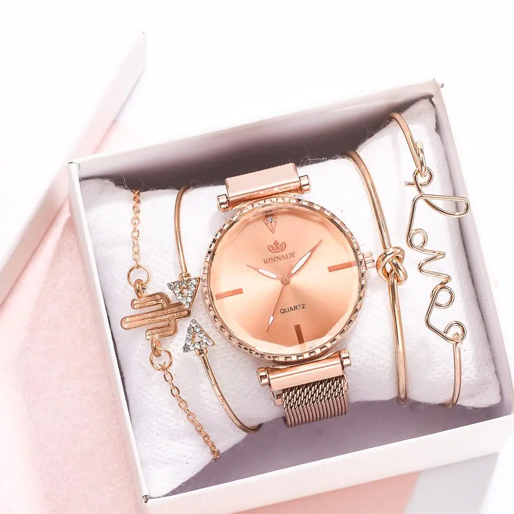 Fashion Style 5pcs/set Women Watches Rose Gold Magnetic Ladies Watch ...