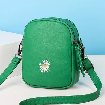 

New Women Small Bag Pu Leather Shoulder Bag Soft Crossbody Bag Embroidery Messenger Bag Female Phone Pockets Bag Multi-layer Bag