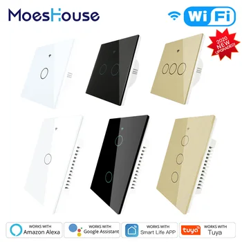 

2020 NEW WiFi RF433 Smart Touch Switch 2/3 Way Smart Life/Tuya App Control,Alexa Google Home Voice Control 1/2/3/4 Gang EU US