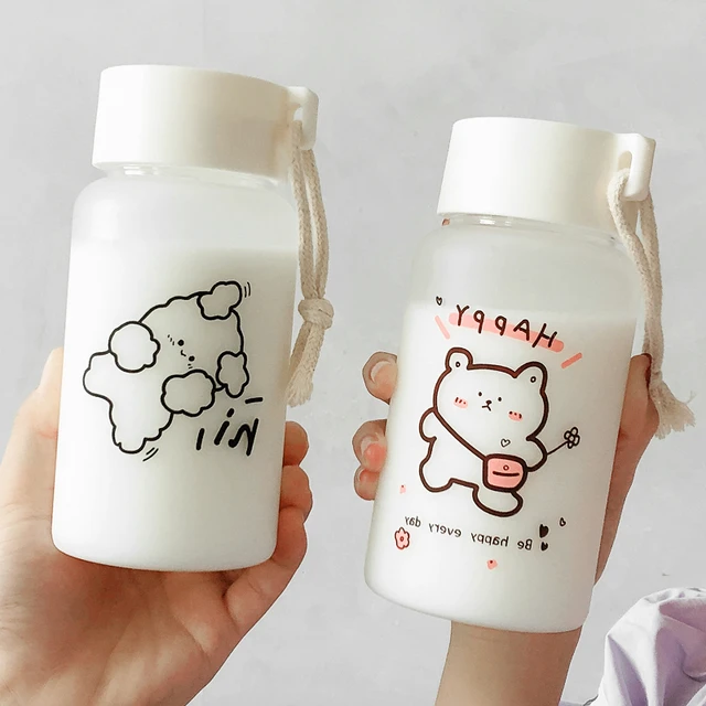 Cute Water Bottle Girls Kawaii  Cute Korean Glass Water Bottle - Cute  Frosted Glass - Aliexpress