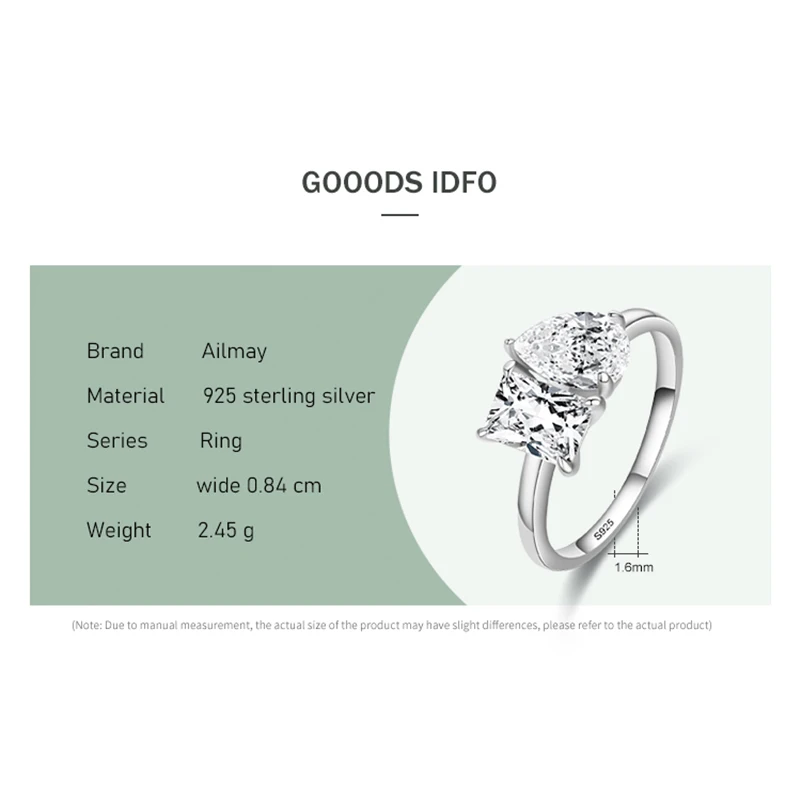 Silver Ring 925 Sterling Silver Square And Drop Shape Rings For Women Wedding Jewelry