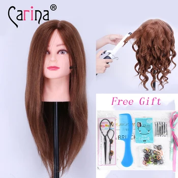

45cm 100% Real Human Hair Training Head With Natural Hair Doll Hairdresser Mannequin Head For Hairstyles Hairdressing Doll Heads