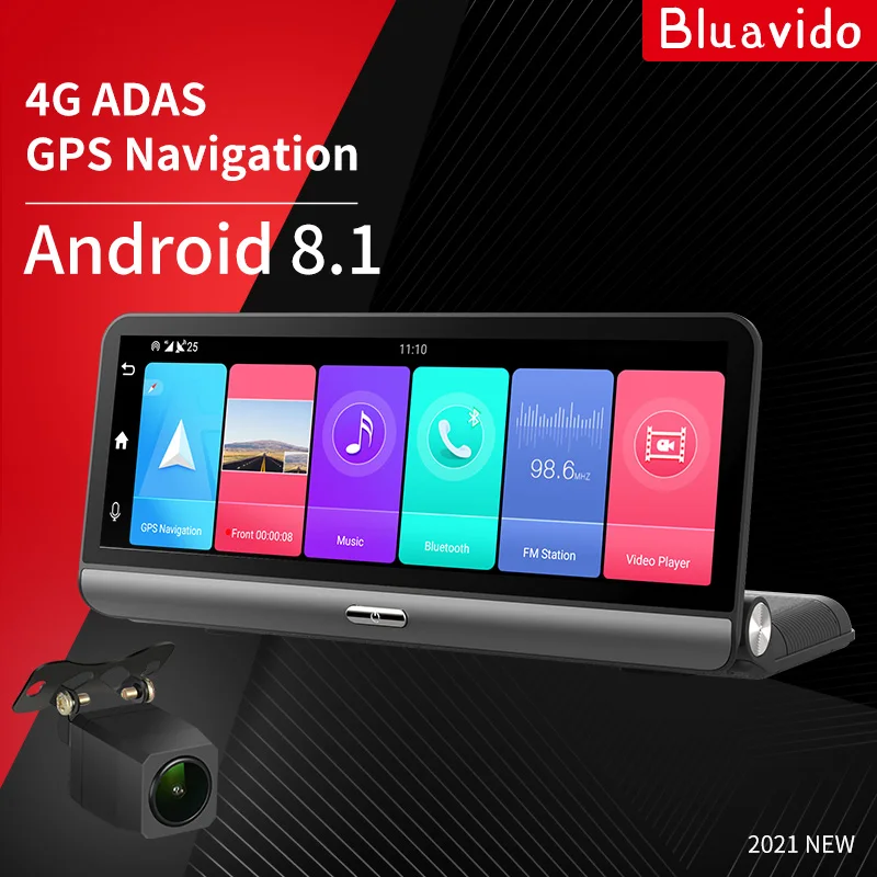 Автомобильный видеорегистратор Bluavido 8 дюймов 4G Android GPS навигация ADAS FHD 1080P Bluetooth Wi Fi