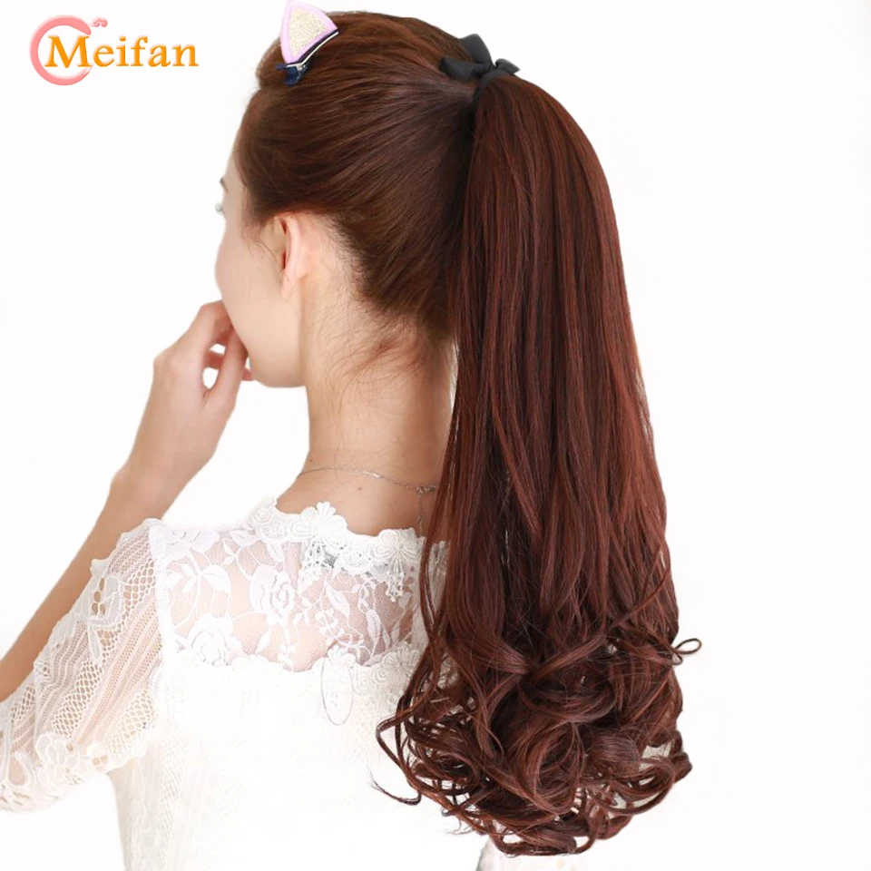 MEIFNA 2" длинные волнистые шнурки конский хвост прикрепленные волосы синтетические кудрявые натуральные волосы для наращивания для женщин накладные хвосты