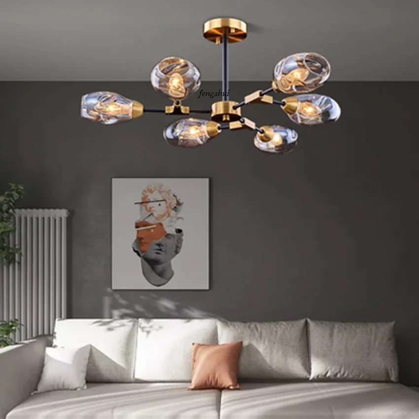 Nordic LED Branch Glass Molecule Chandelier Postmodern Luxury Cafe Living Room Restaurant Lamp Loft Bedroom Decor Light Fixtures