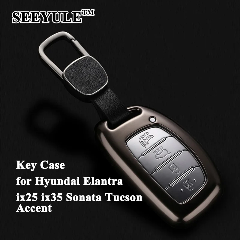 

1pc SEEYULE Aluminum Alloy Car Key Case Cover Key Shell Protector Storage Bag for Hyundai Elantra ix25 ix35 Sonata Tucson Accent