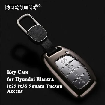 

1pc SEEYULE Aluminum Alloy Car Key Case Cover Key Shell Protector Storage Bag for Hyundai Elantra ix25 ix35 Sonata Tucson Accent