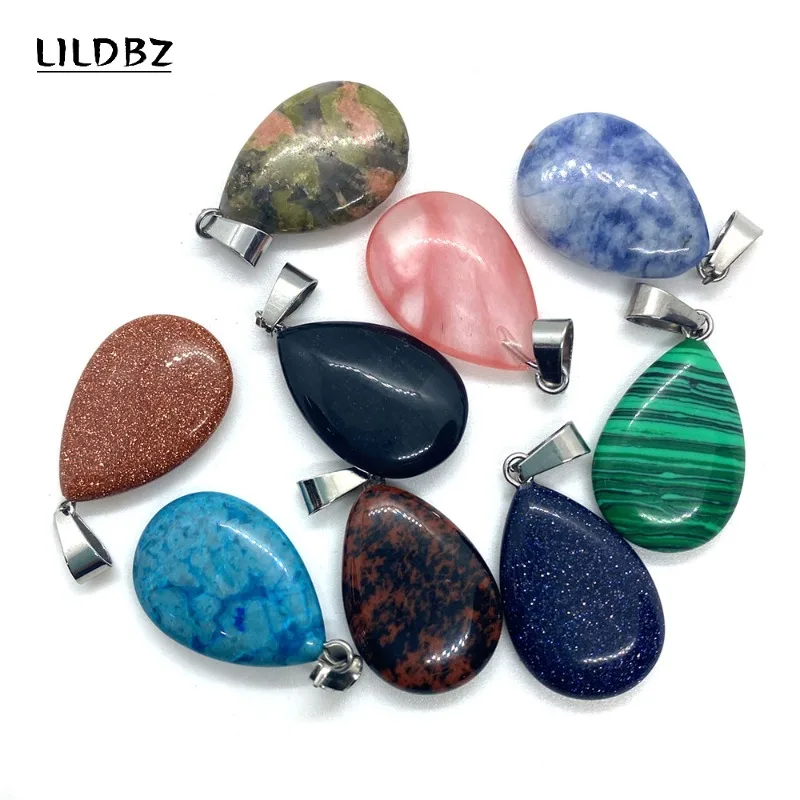 

Wholesale Natural Stone Drop Shape Necklace Pendant 16x26mm Lapis Lazuli Red Agate Pendant for DIY Earrings Bracelet Accessories