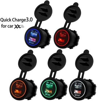

12V Car Charger Adapter Socket Conector QC 3.0 Car Power Socket Auto Quick Charger Dual USB Vehicle For Mobile Phone Waterproof