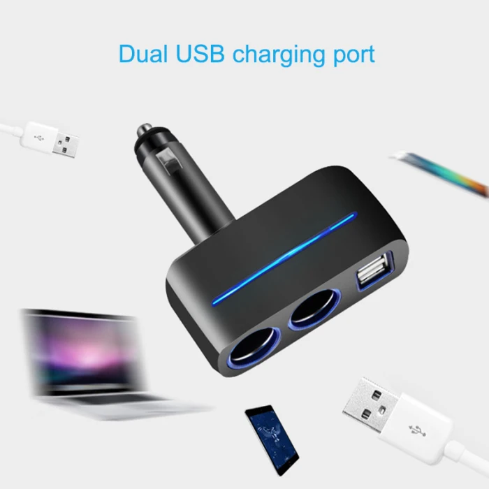 Двойной USB зарядное устройство 2 Way розетка для автомобильного прикуривателя сплиттер адаптер DC 12 V/24 V Универсальный FKU66